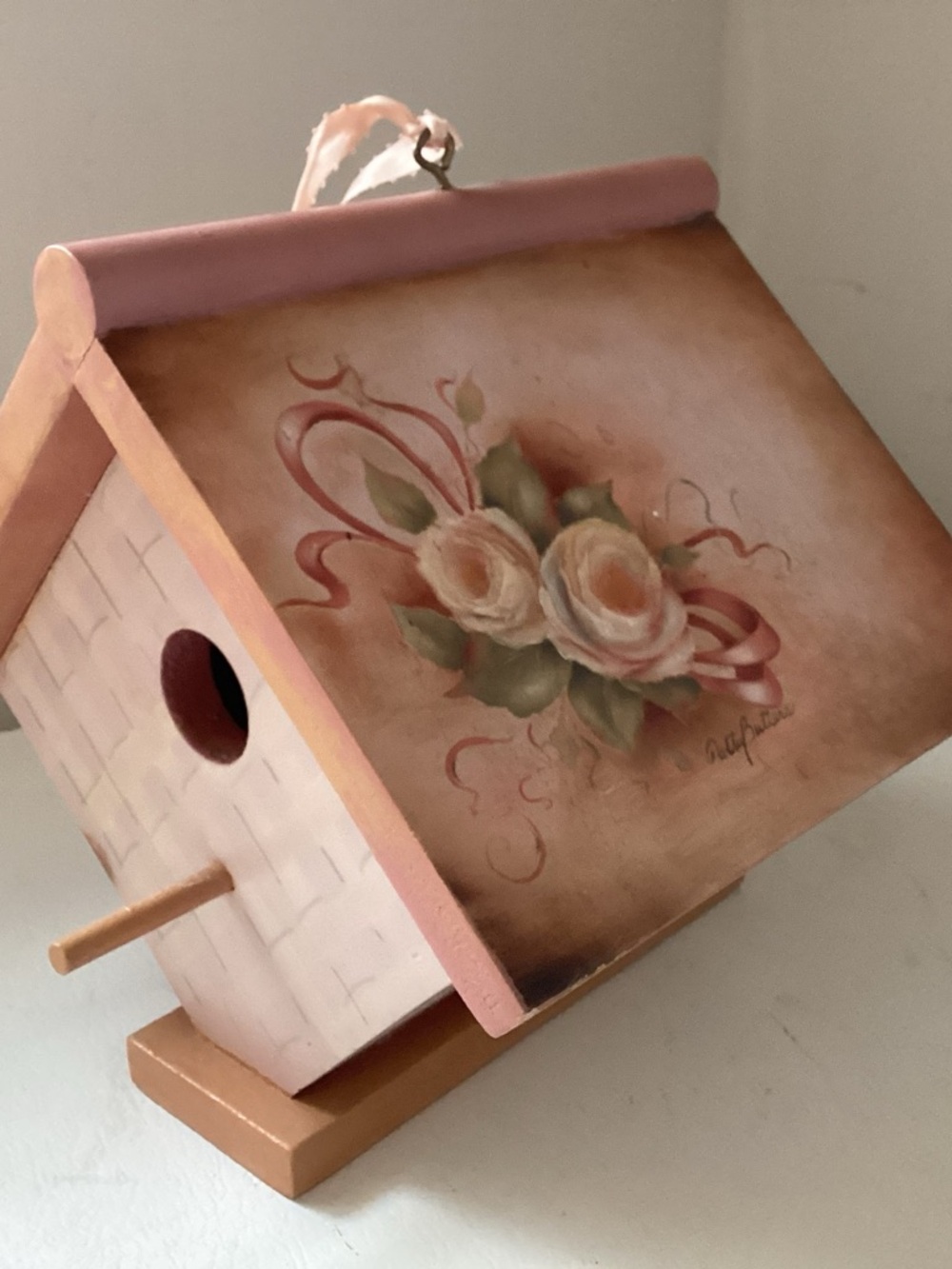 Hand-Painted Pink Floral Decorative Birdhouse